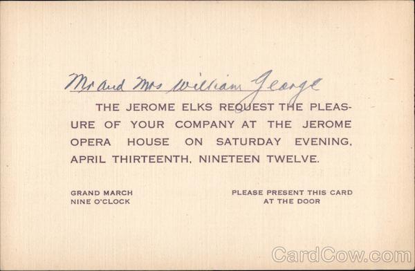 Jerome Elks Correspondence Card Elks Club