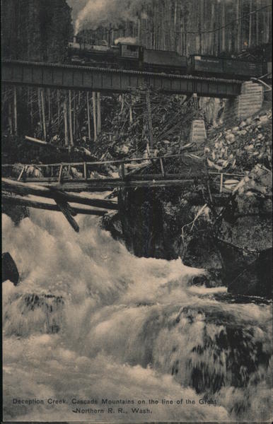 Train - Creek, Cascade Mountains on the Line of the Great Northern R.R., Wash.