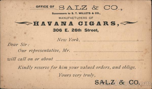 Office of Salz & Co., Successors to S.T. Willets & Co., Manufacturers of Havana Cigars