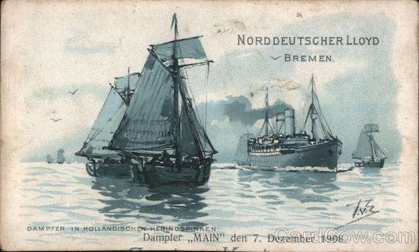 Nord Deutscher Lloyd Bremen - 3 ships on water Boats, Ships