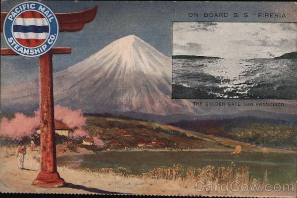 Pacific Mail Steamship Co. - Mountain the background, lake in foreground with little village.
