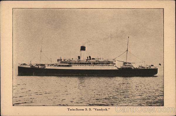 Twin-Screw S.S. Vandyck - large ship is pictured.
