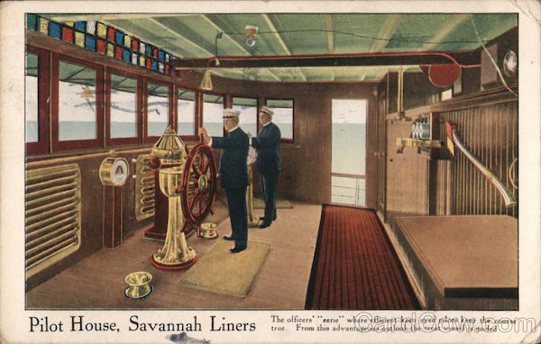 Pilot House, Savannah Liners - The inside of the ship with captain steering.