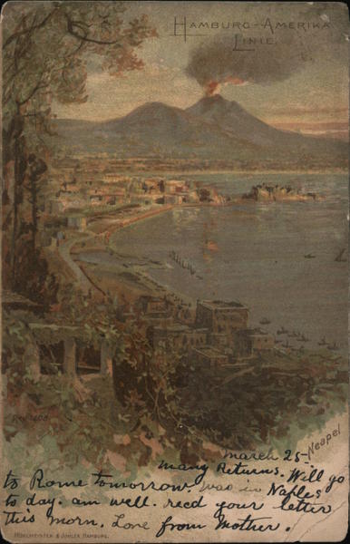Coastal City with Ships, Hamburg-America Line Neapel