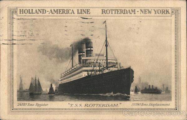 Holland-America Line Rotterdam-New York Ship 24170 Tons Register