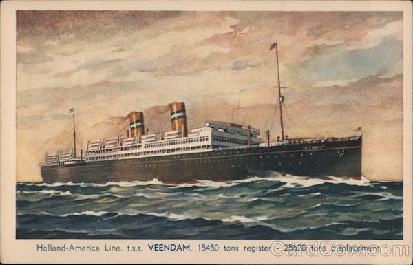 Holland-America Line t.s.s. VEENDAM - Ship on the water.