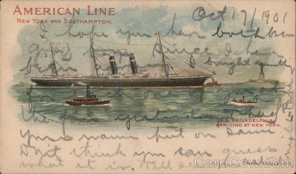 American Line - New York and Southampton - S.S. Philadelphia arriving at New York