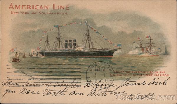 American Line New York And Southampton Ship Raising The American
