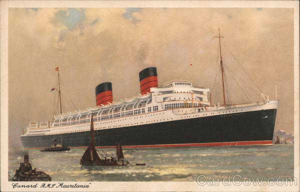 Cunard R.M.S. Mauretania - Ship is pictured, with much smaller boats dotted here and there