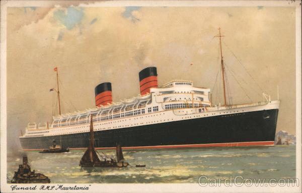Cunard R.M.S. Mauretania - ship shown in picturesque scene