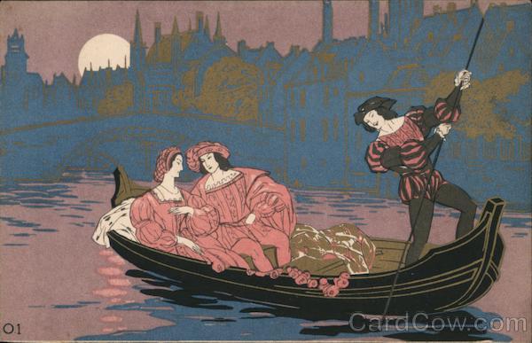 O-1 Two people in love riding a Gondola through the water