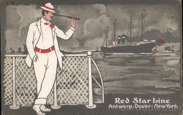 Man Viewing Red Star Line Steamer Through Telescope E-5