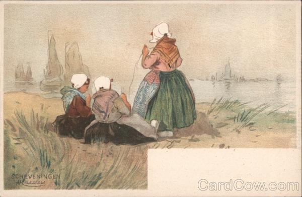 Three Women on Grassy Beach, Two Sit, One Stands Henri Cassiers