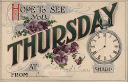 Hope to See You Thursday at _____ Sharp Days of the Week Postcard Postcard Postcard