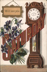 Will See You Saturday - Appointment Card - Lettering, Grandfather Clock and Violets Postcard