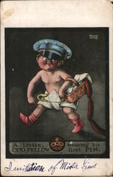 A Boy in a Diaper Holding a Basket Full of Sausages Postcard