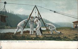 US Life-Saving Service. Rigging support for life line Postcard