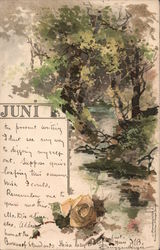 June (Juni) Painting of a Forest and Stream Postcard