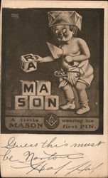 Mason Blocks Boy In Diapers A Little Mason Wearing His Freemasonry Postcard Postcard Postcard
