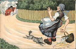 Ugly Woman, About To Be Run Over, Spills Her Eggs Postcard