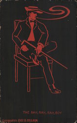 Man in Tuxedo and Hat Sits on Chair with Cane Smoking Cigarette Postcard