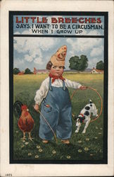 Little Breeches says "I want to be a Circusman when I grow up" - child with dog jumping through hoop Postcard