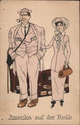 A Couple With Their Luggage Postcard