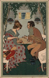 Woman Winding Yarn As Man Holds It Postcard