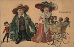 Children Promenading With Dolls Postcard