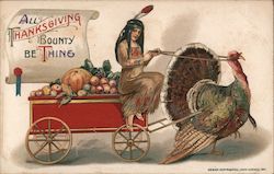 Native American Woman Rides Cart Full of Produce Being Pulled by Turkey Postcard