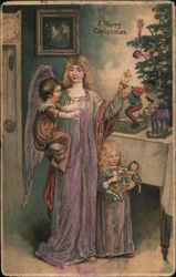A Merry Christmas Angel Children Toys Tree Postcard