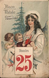 Buon Natale - Dicembre 25. Mother reading to her children by Christmas tree Postcard