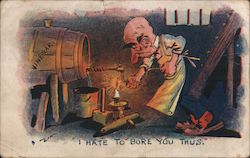 Man Boring Hole in Vinegar Cask Postcard