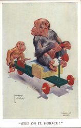 STEP ON IT, HORACE! - MONKEYS RIDING TRICYCLE Artist Signed Postcard Postcard Postcard
