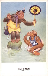 Life Guard Monkey Helps Stranded Lady Monkey Postcard