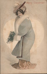 Merry Christmas! - Woman dressed in elegant winter coat and fancy hat Postcard