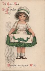 "To Greet You on St. Patrick's Day" - Girl in a green and white dress. Ellen Clapsaddle Postcard Postcard Postcard