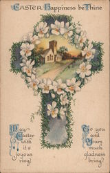 Easter Cross With Drawing of Church Postcard