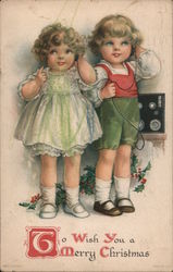 To Wish You A Merry Christmas - Children with Phone Postcard
