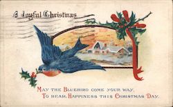 A Joyful Christmas: Bluebird and Holly Postcard