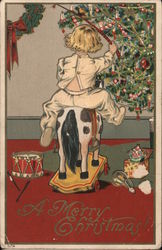 A Merry Christmas - Child, Toys and Christmas Tree Postcard