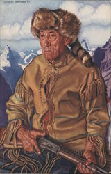 Tom Dawson - Mountain Man dressed in native skins and raccoon hat Postcard