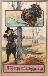 A Hearty Thanksgiving -- Pilgrim prepares to shoot a turkey Postcard