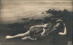 Woman Posing on Beach Cliff Postcard