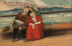 Seasick Man and Woman Fall Asleep on Each Other on Ship at Sea Postcard