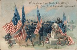 Soldiers Carrying American Flags Postcard