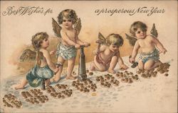 Best Wishes for a prosperous New Year - Cherubs pictured, minting coins Postcard