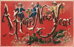 Angels A Happy New Year Shamrocks Horse Shoes Holly Postcard