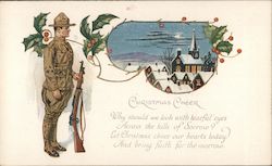 Soldier Standing Guard Over Snowy Town: Christmas Cheer Postcard