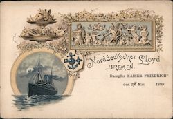 Norddeutscher Lloyd Bremen, Dampfer "Kaiser Friedrich" den 29 Mai 1899, Ship at Sea, Mural of Angels Postcard
